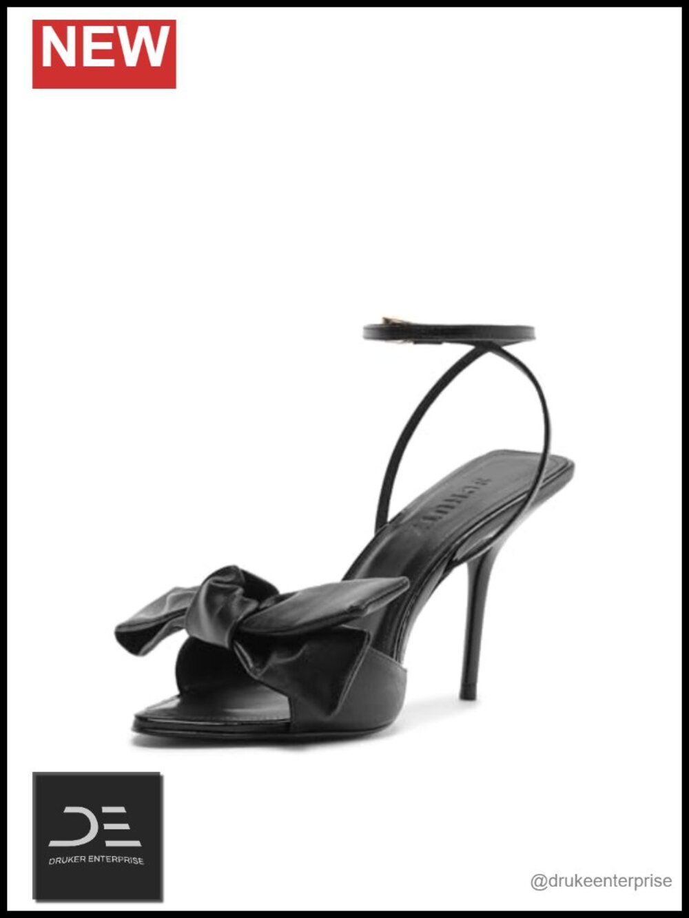 Genuine Leather Stiletto Heeled Sandals with Bow Ankle Strap
